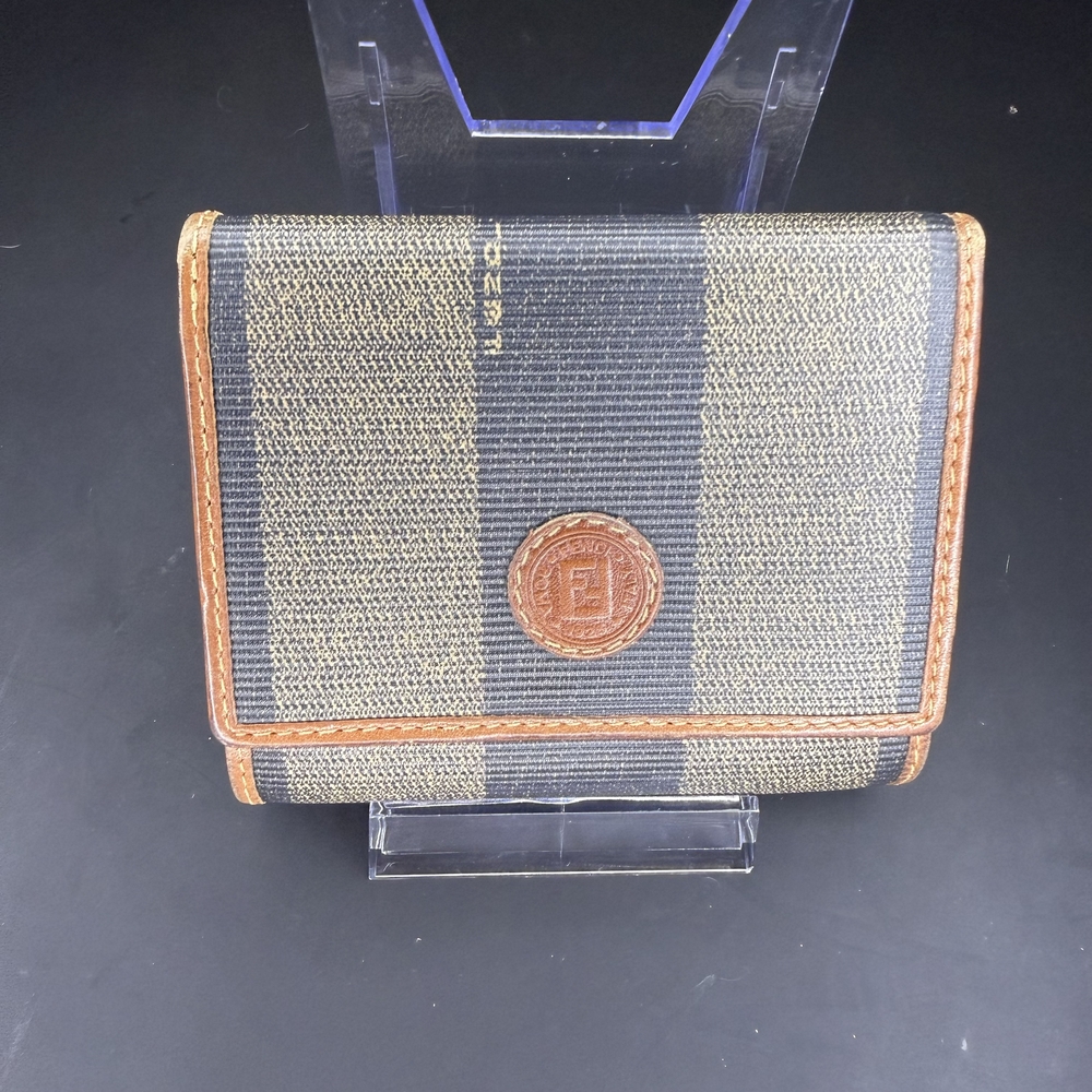 Fendi Black and Tan Pequin Striped Wallet